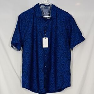 NWT Robert Graham Bayview Short Sleeve Button Down Classic Fit Shirt Navy Sz XL